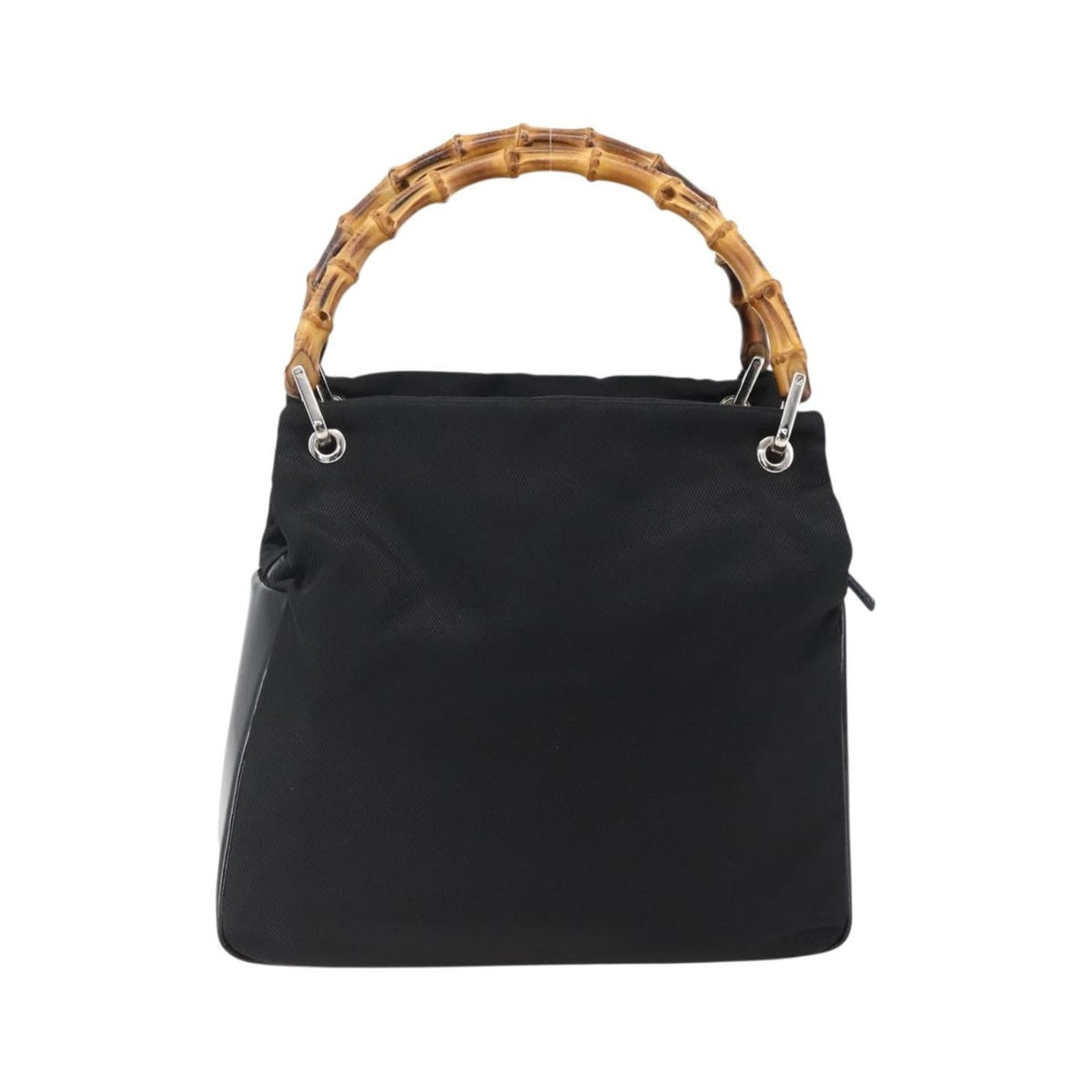 Gucci Vintage Bamboo Handle Tote Nylon, Black, Nylon, Tote Bag