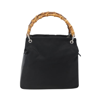 Gucci Vintage Bamboo Handle Tote Nylon, Black, Nylon, Tote Bag