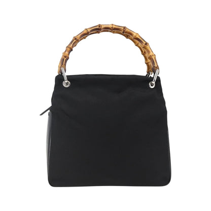Gucci Vintage Bamboo Handle Tote Nylon, Black, Nylon, Tote Bag