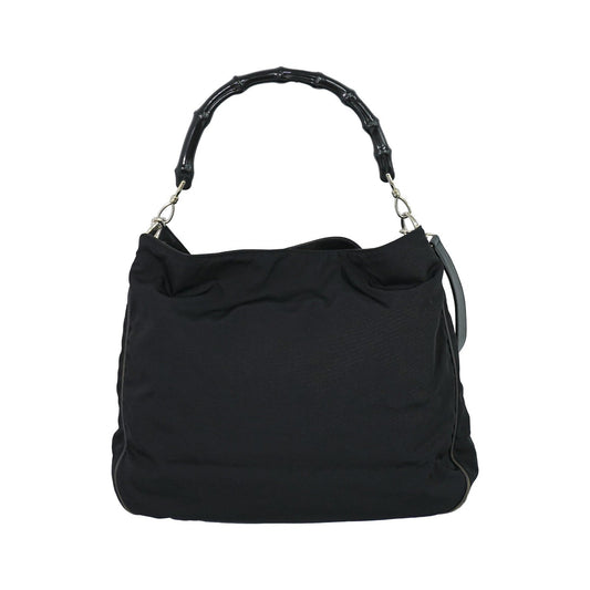 Gucci Vintage Bamboo Hobo Nylon, Black, Nylon, Shoulder Bag