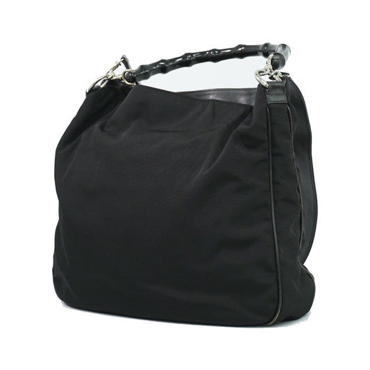 Gucci Vintage Bamboo Hobo Nylon, Black, Nylon, Shoulder Bag