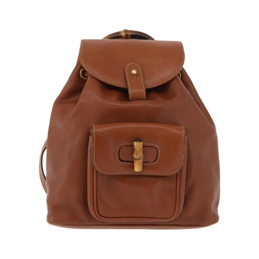 Gucci Vintage Bamboo Leather, Brown, Leather, Backpack