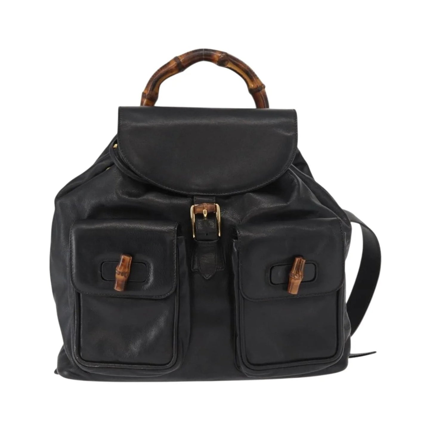 Gucci Vintage Bamboo Leather, Black, Leather, Backpack
