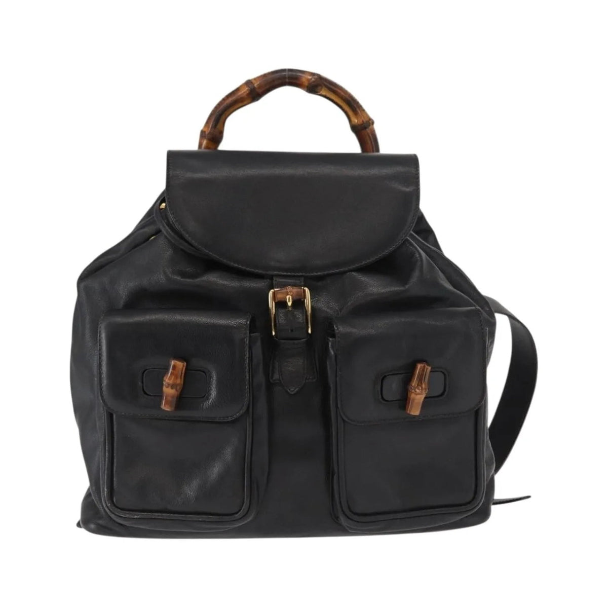 Gucci Vintage Bamboo Leather, Black, Leather, Backpack