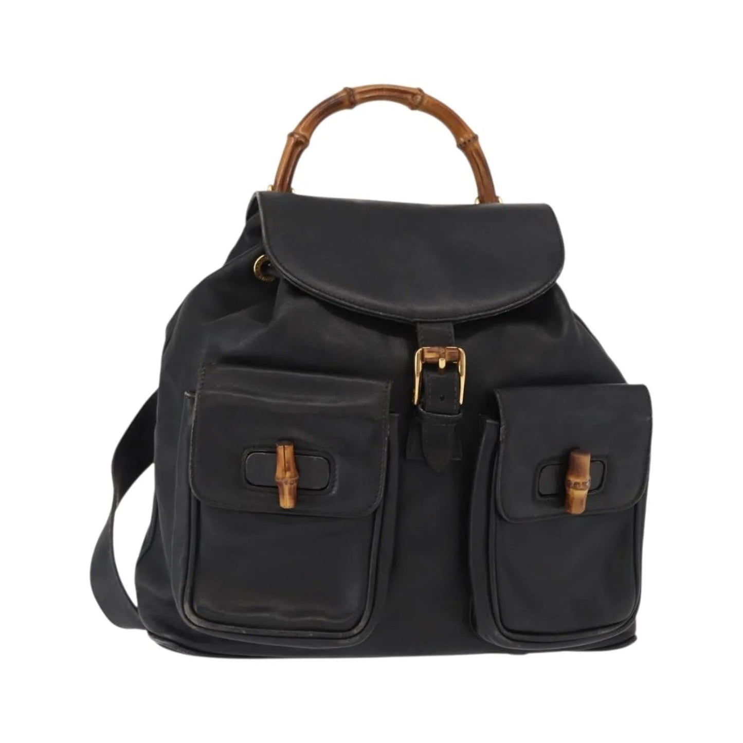 Gucci Vintage Bamboo Leather, Black, Leather, Backpack
