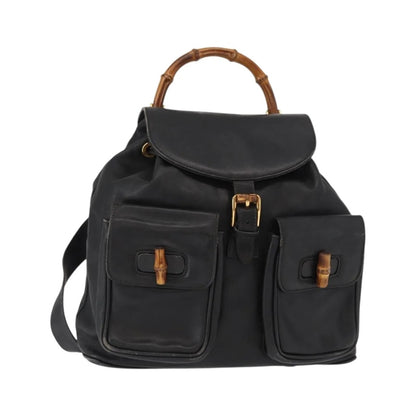 Gucci Vintage Bamboo Leather, Black, Leather, Backpack