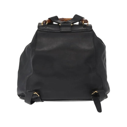 Gucci Vintage Bamboo Leather, Black, Leather, Backpack