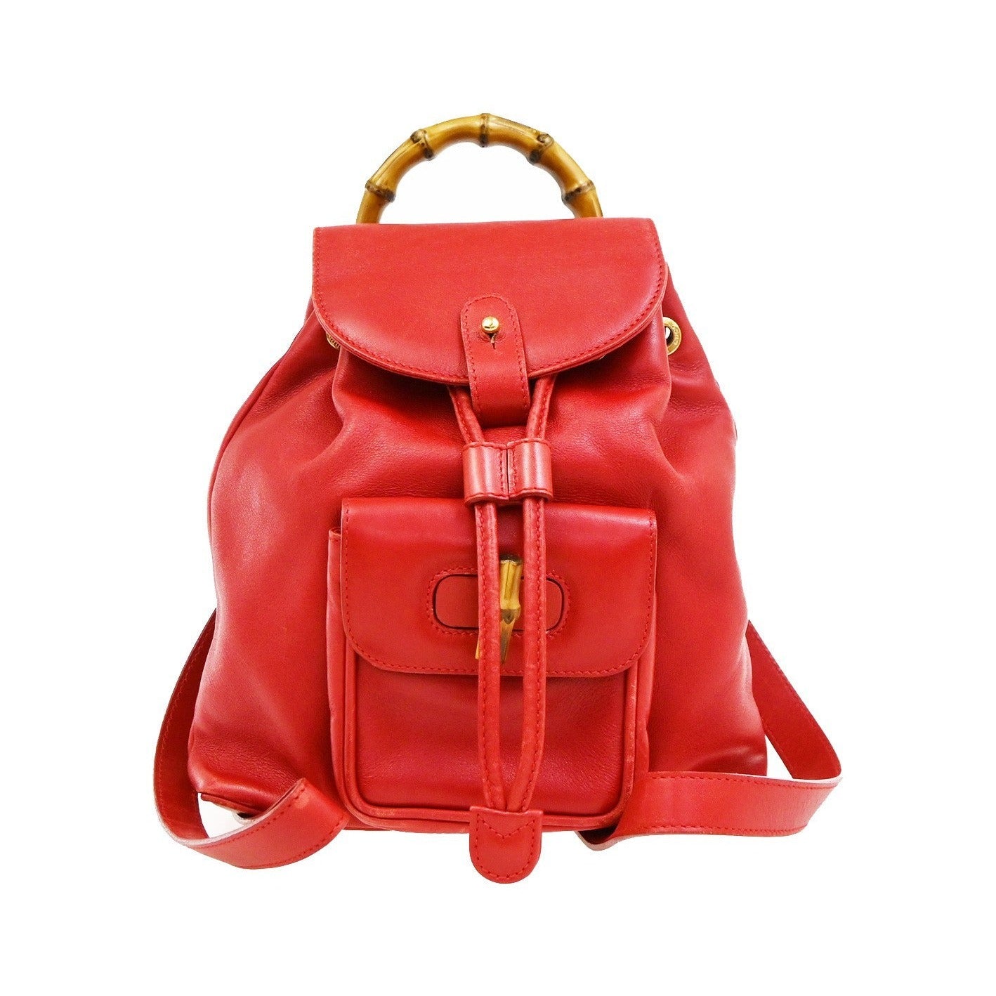 Gucci Vintage Bamboo Leather, Red, Leather, Backpack