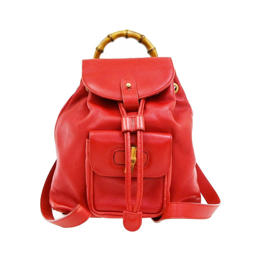 Gucci Vintage Bamboo Leather, Red, Leather, Backpack