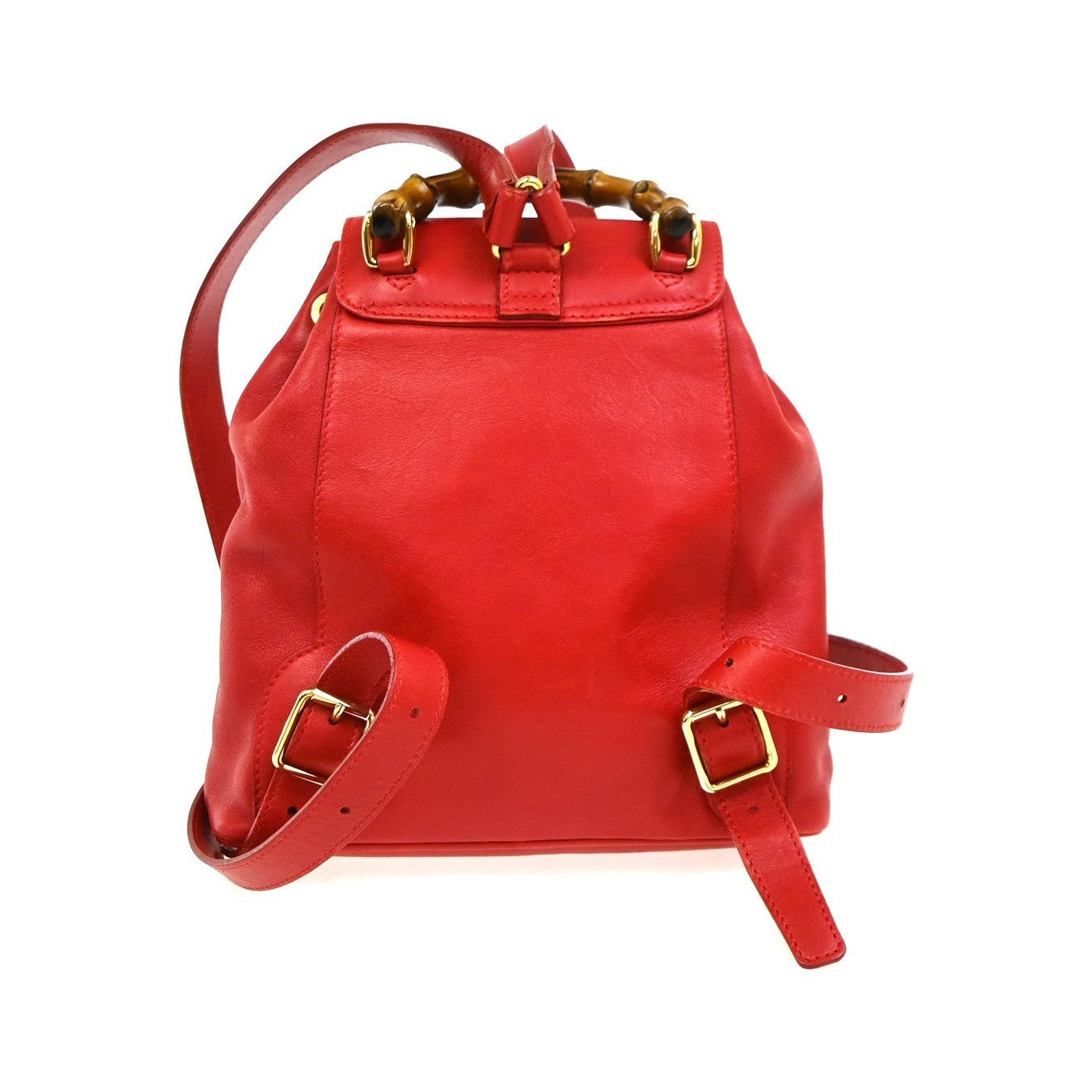 Gucci Vintage Bamboo Leather, Red, Leather, Backpack
