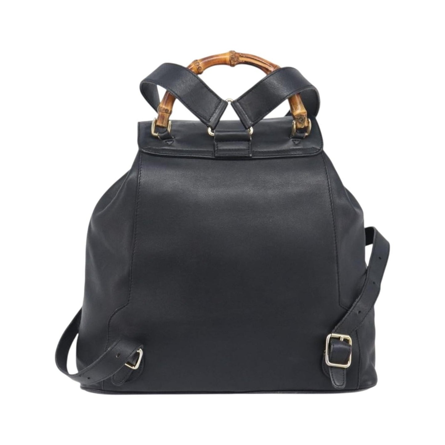 Gucci Vintage Bamboo Leather, Black, Leather, Backpack