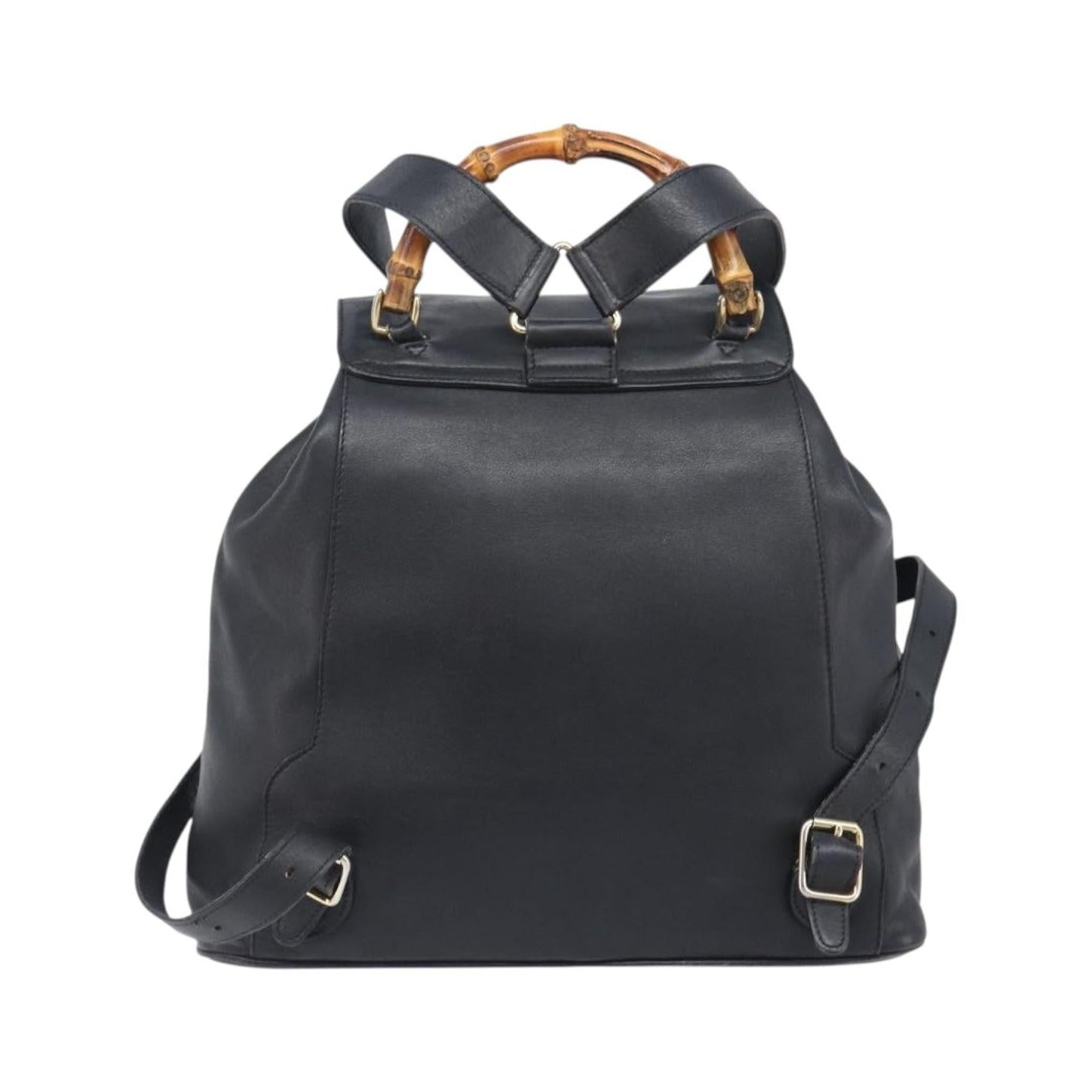 Gucci Vintage Bamboo Leather, Black, Leather, Backpack