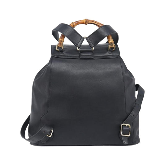 Gucci Vintage Bamboo Leather, Black, Leather, Backpack