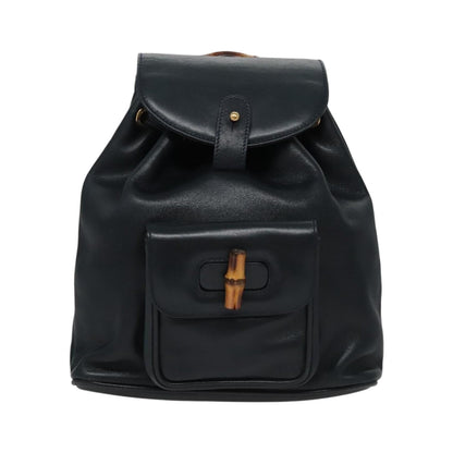 Gucci Vintage Bamboo Leather, Black, Leather, Backpack