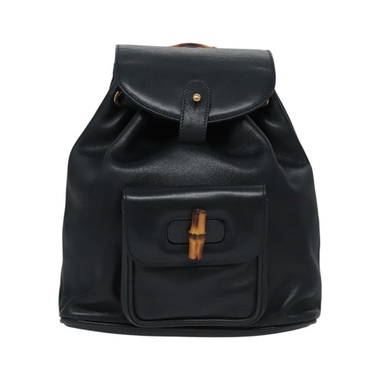 Gucci Vintage Bamboo Leather, Black, Leather, Backpack