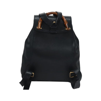 Gucci Vintage Bamboo Leather, Black, Leather, Backpack