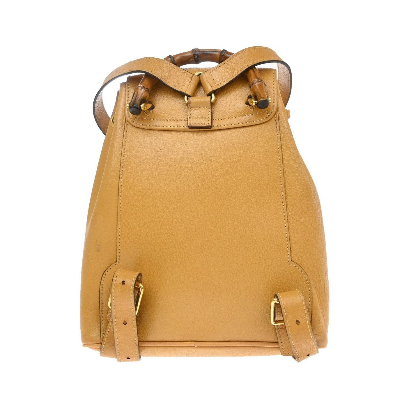 Gucci Vintage Bamboo Leather, Yellow, Leather, Backpack