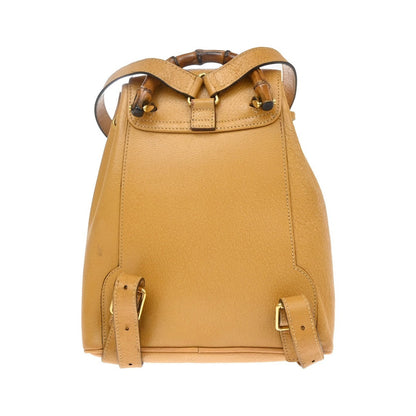 Gucci Vintage Bamboo Leather, Yellow, Leather, Backpack