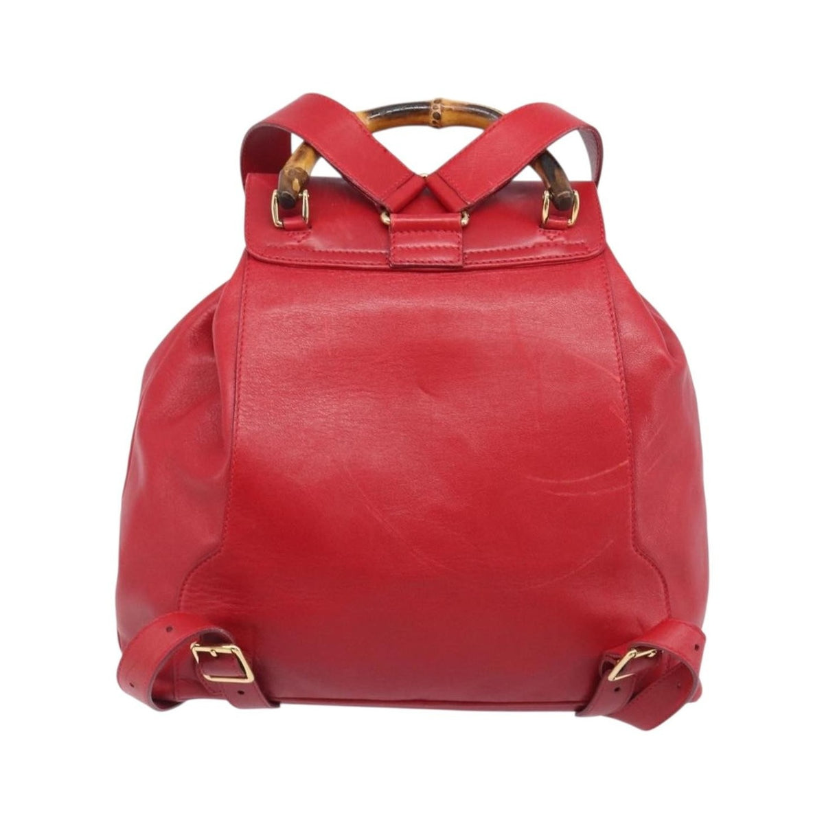 Gucci Vintage Bamboo Leather, Red, Leather, Backpack