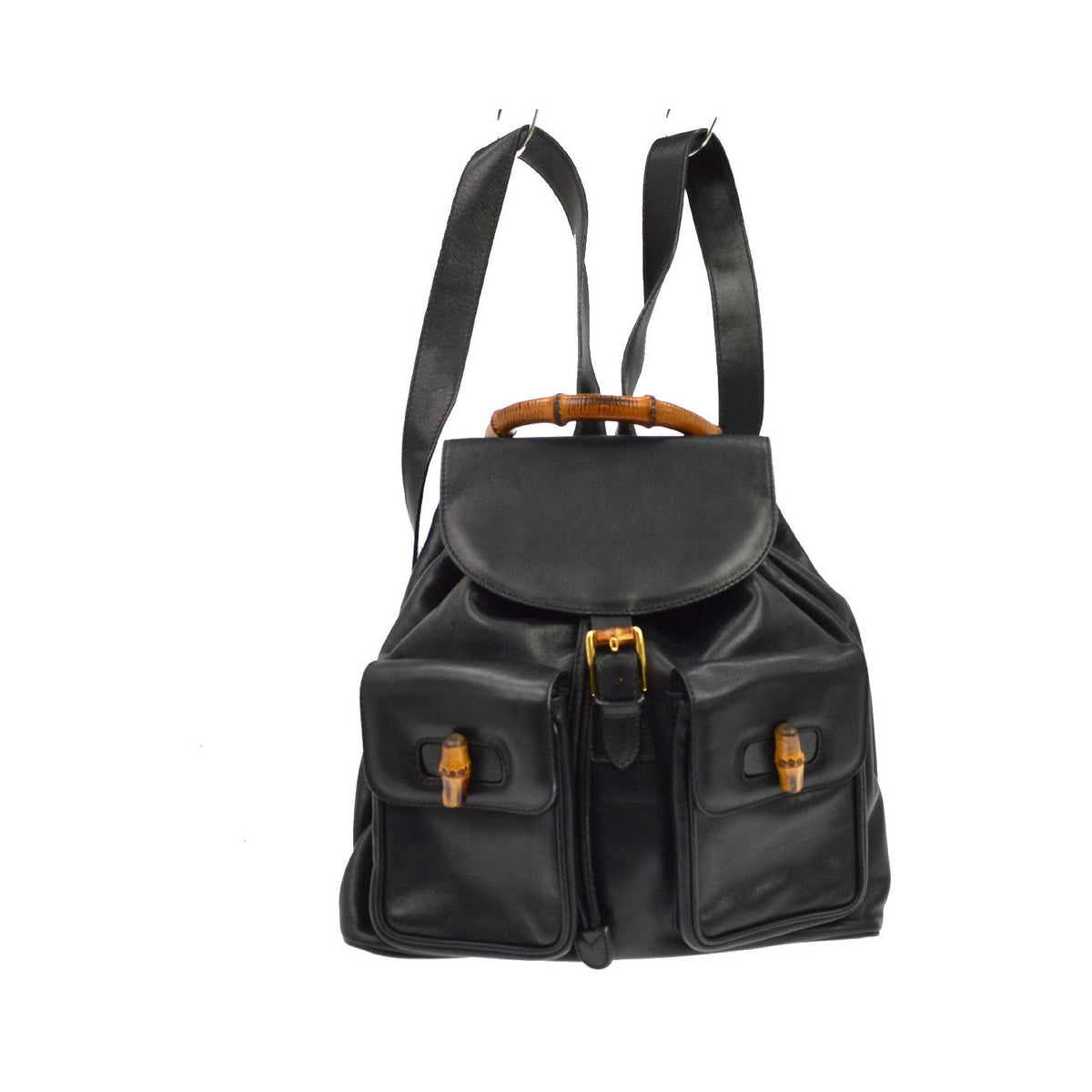 Gucci Vintage Bamboo Leather, Black, Leather, Backpack