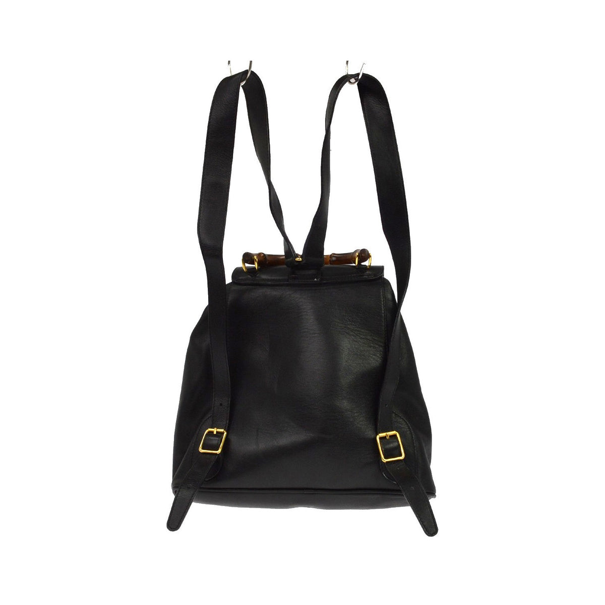 Gucci Vintage Bamboo Leather, Black, Leather, Backpack