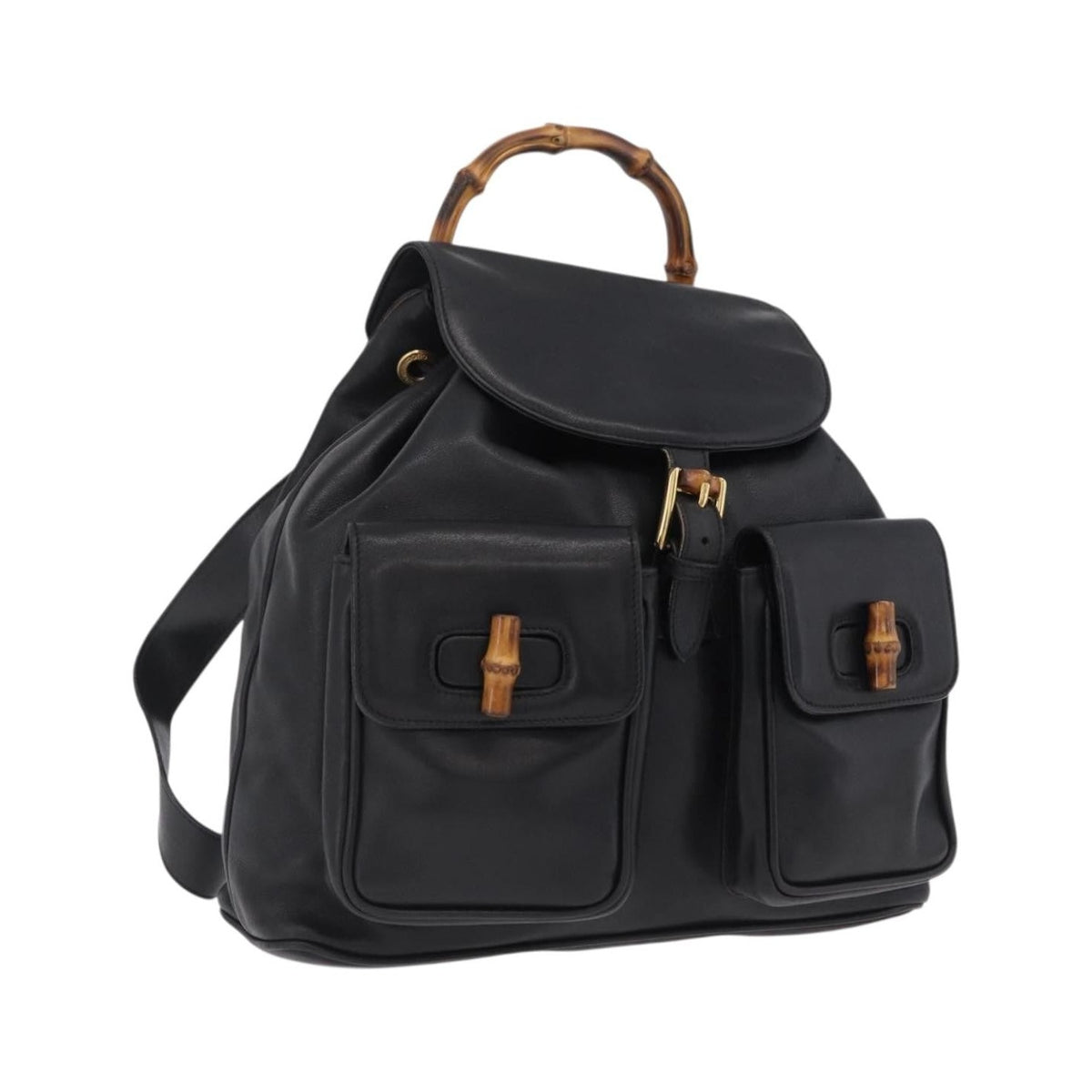 Gucci Vintage Bamboo Leather, Black, Leather, Backpack