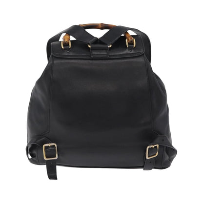 Gucci Vintage Bamboo Leather, Black, Leather, Backpack
