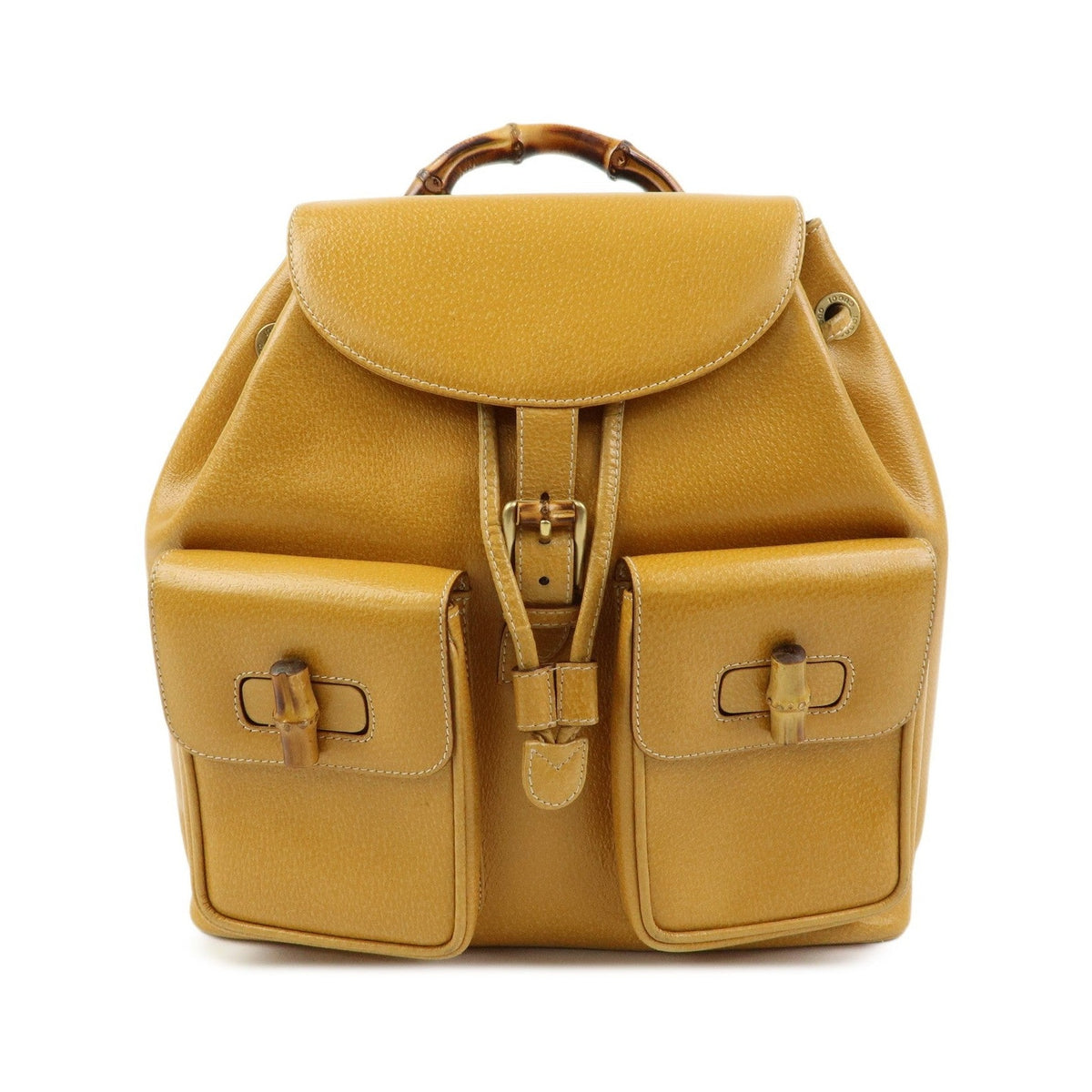 Gucci Vintage Bamboo Leather, Yellow, Leather, Backpack