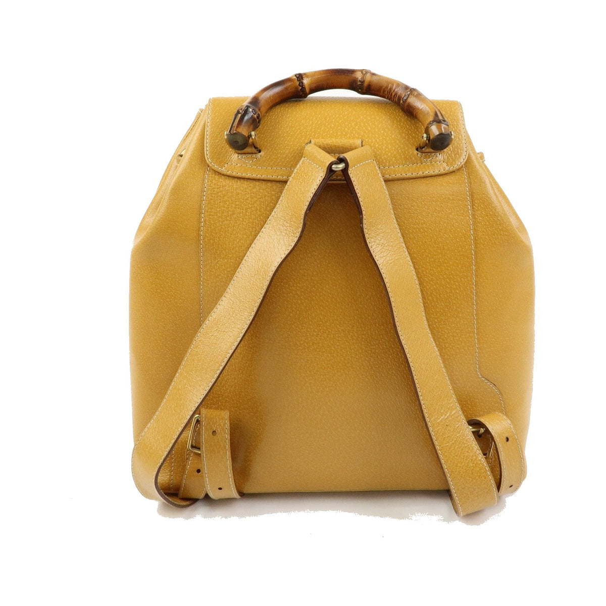 Gucci Vintage Bamboo Leather, Yellow, Leather, Backpack