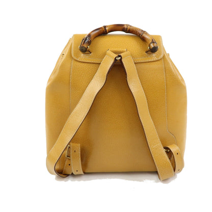 Gucci Vintage Bamboo Leather, Yellow, Leather, Backpack