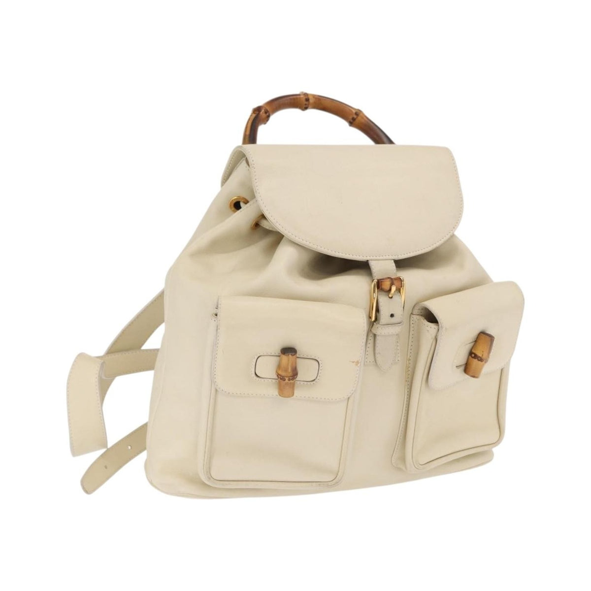 Gucci Vintage Bamboo Leather, Gold, Leather, Backpack