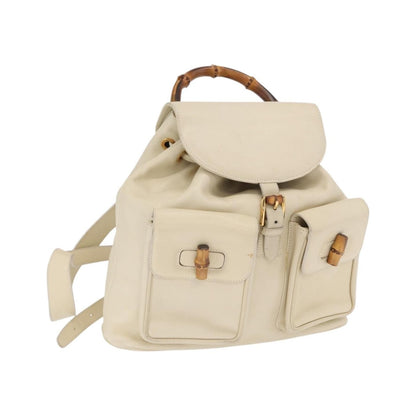Gucci Vintage Bamboo Leather, Gold, Leather, Backpack