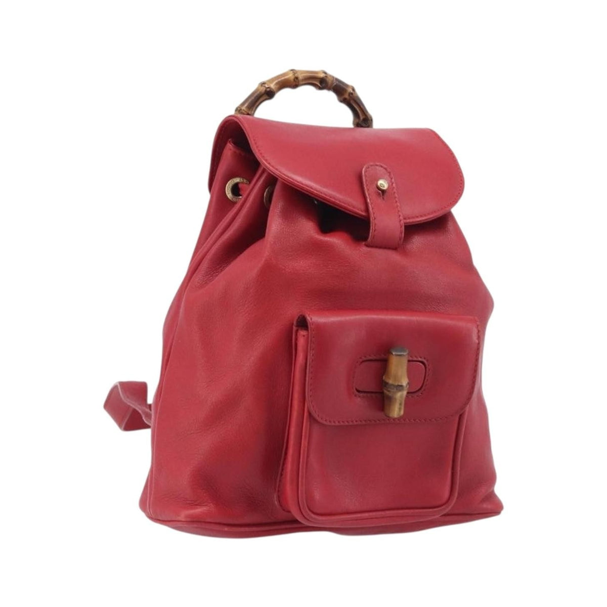 Gucci Vintage Bamboo Leather, Red, Leather, Backpack