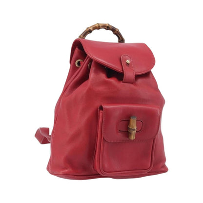 Gucci Vintage Bamboo Leather, Red, Leather, Backpack