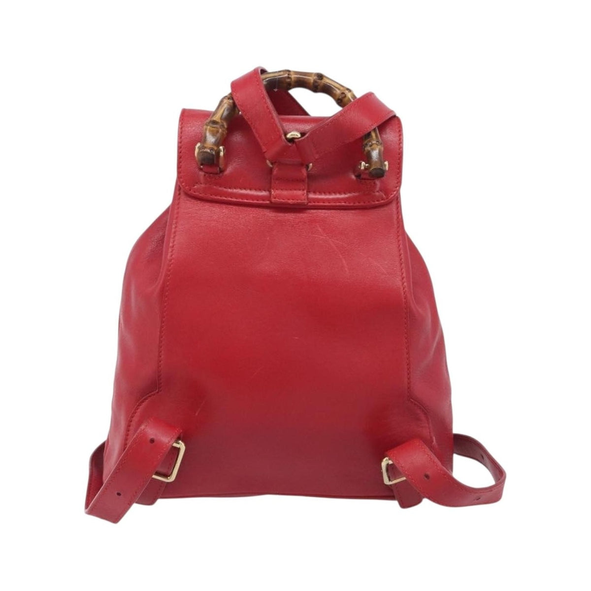 Gucci Vintage Bamboo Leather, Red, Leather, Backpack
