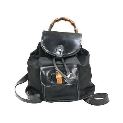 Gucci Vintage Bamboo Nylon and Patent Leather, Black, Nylon, Backpack