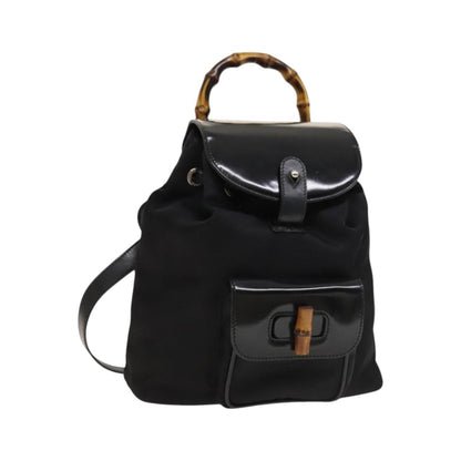 Gucci Vintage Bamboo Nylon and Patent Leather, Black, Nylon, Backpack