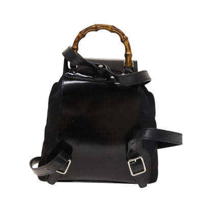 Gucci Vintage Bamboo Nylon and Patent Leather, Black, Nylon, Backpack