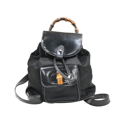 Gucci Vintage Bamboo Nylon and Patent Leather, Black, Nylon, Backpack