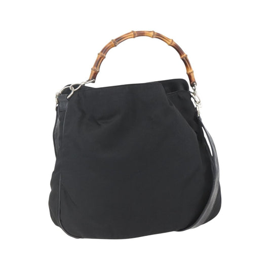 Gucci Vintage Bamboo Nylon and Patent Leather, Black, Nylon, Handbag