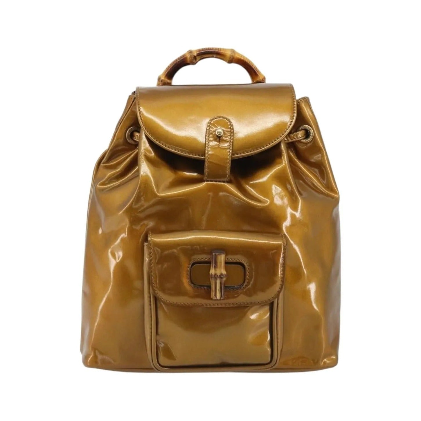 Gucci Vintage Bamboo Patent, Gold, Patent Leather, Backpack