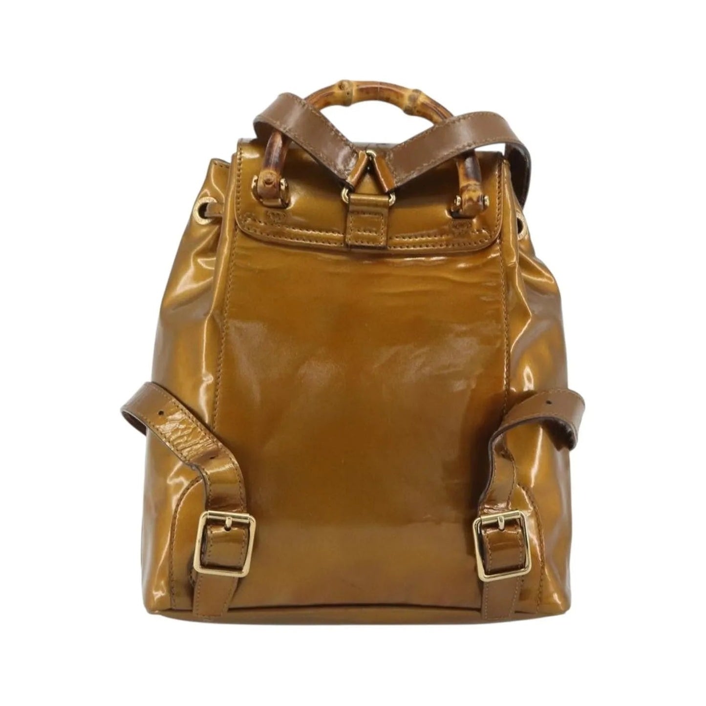Gucci Vintage Bamboo Patent, Gold, Patent Leather, Backpack