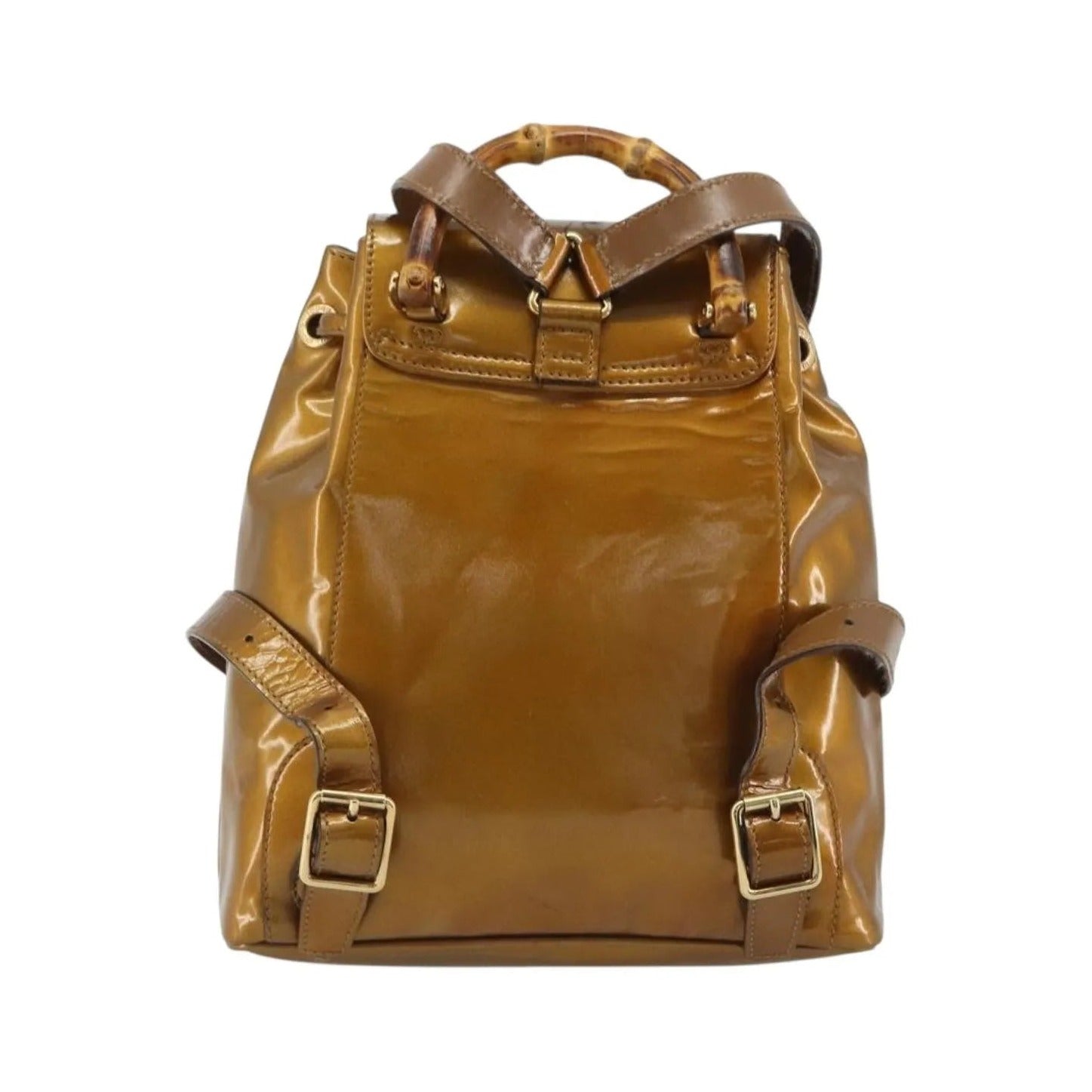 Gucci Vintage Bamboo Patent, Gold, Patent Leather, Backpack