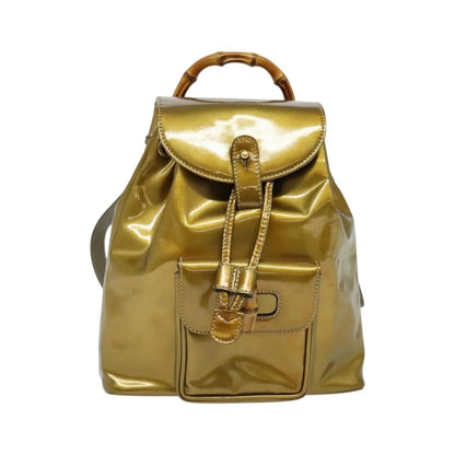 Gucci Vintage Bamboo Patent, Gold, Patent Leather, Backpack