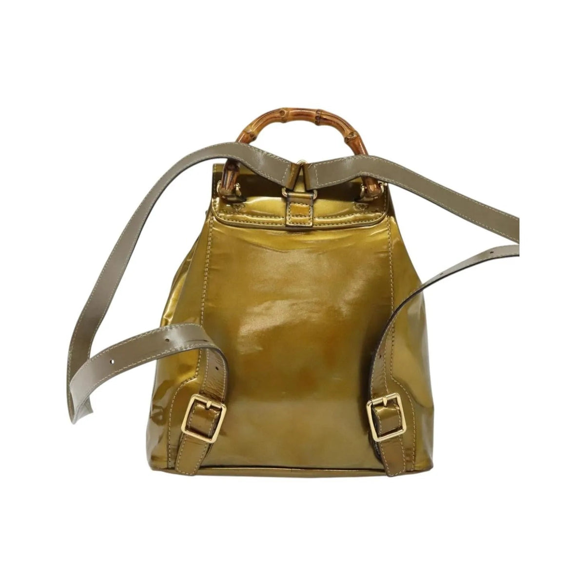 Gucci Vintage Bamboo Patent, Gold, Patent Leather, Backpack