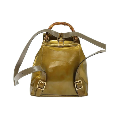 Gucci Vintage Bamboo Patent, Gold, Patent Leather, Backpack