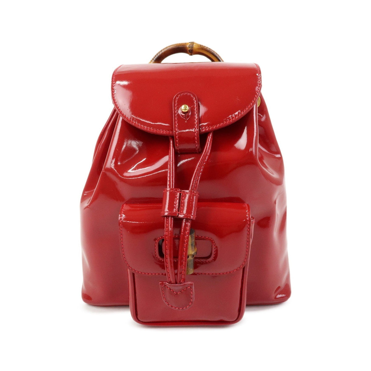 Gucci Vintage Bamboo Patent, Red, Patent Leather, Backpack