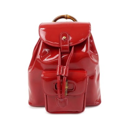 Gucci Vintage Bamboo Patent, Red, Patent Leather, Backpack