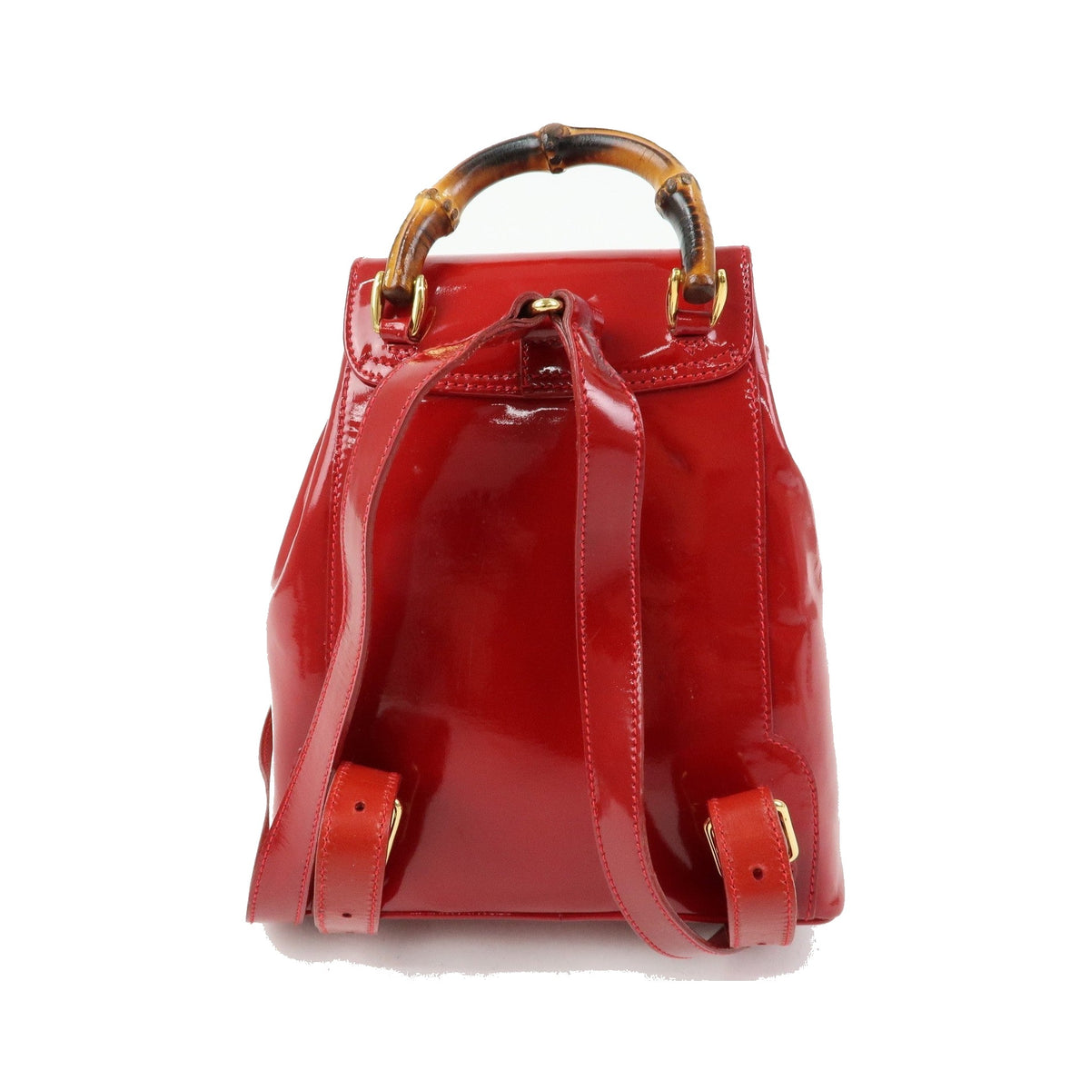 Gucci Vintage Bamboo Patent, Red, Patent Leather, Backpack