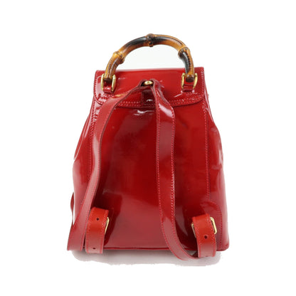Gucci Vintage Bamboo Patent, Red, Patent Leather, Backpack
